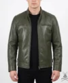 Dodge Men's Green Cafe Racer Leather Jacket