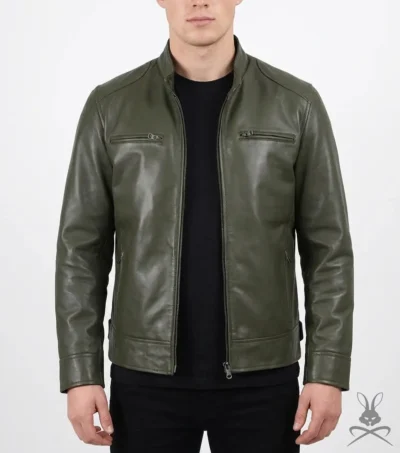 Dodge Men's Green Cafe Racer Leather Jacket