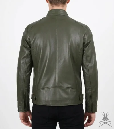 Dodge Men's Green Cafe Racer Leather Jacket back