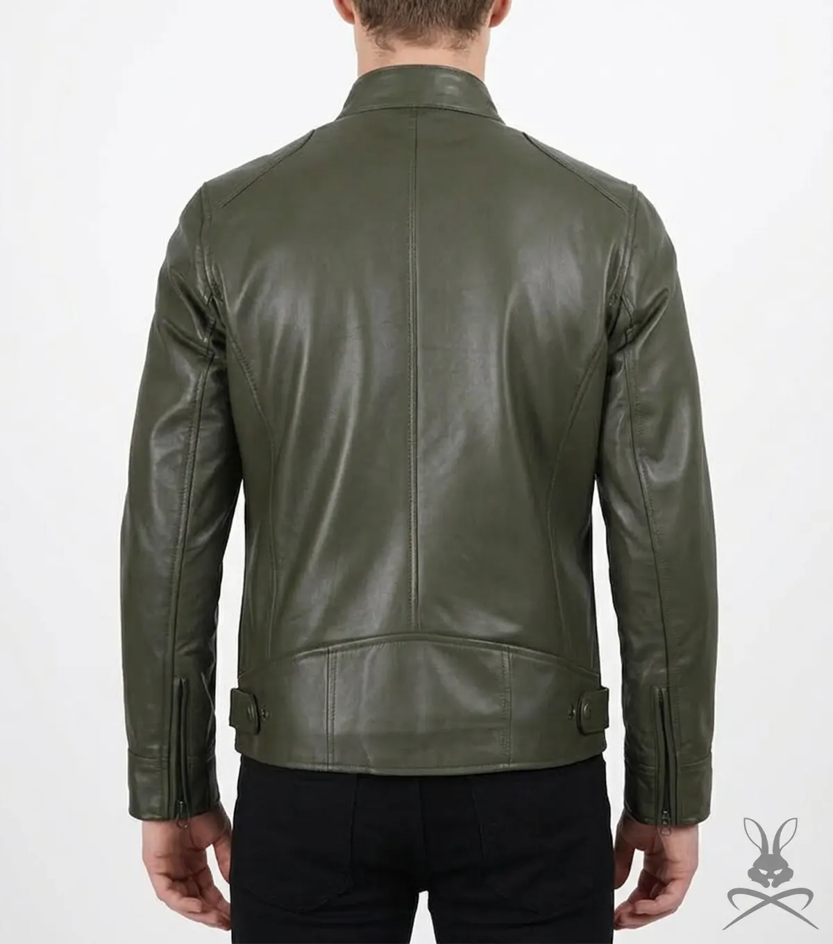 Dodge Men's Green Cafe Racer Leather Jacket back