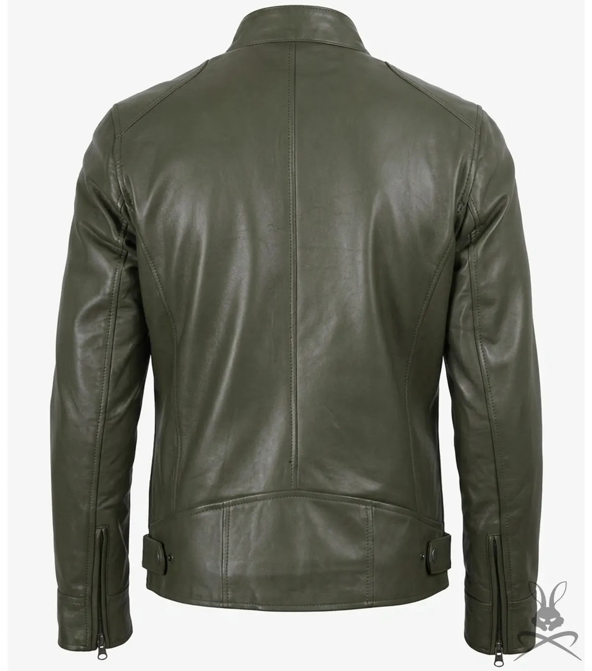 Dodge Men's Green Cafe Racer Leather Jacket back view