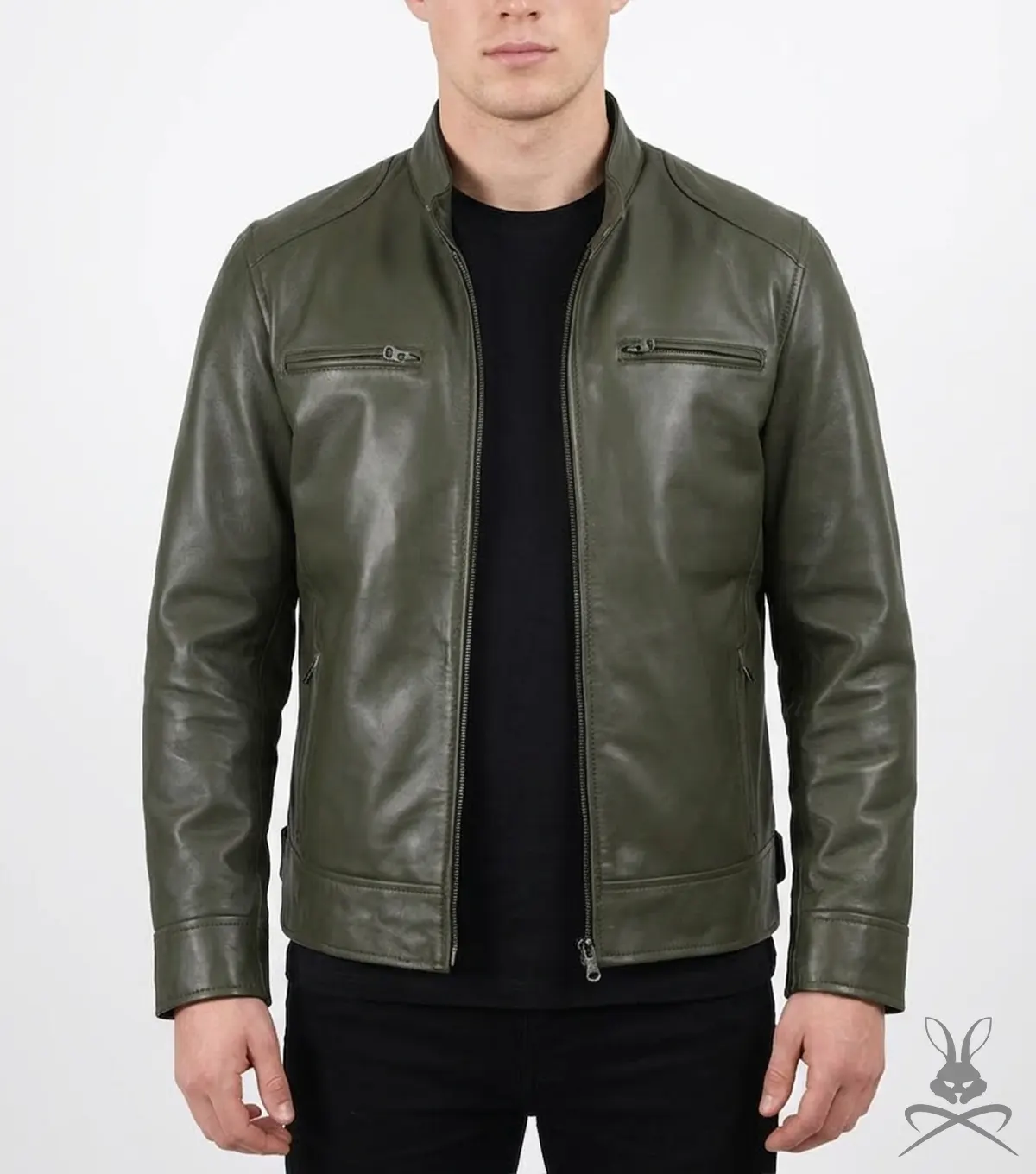 Dodge Men's Green Cafe Racer Leather Jacket