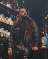 Drake Show Off Jewelry Room Shearling Leather Jacket
