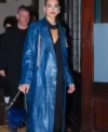 Dua Lipa 36th Annual Footwear News Achievement Awards Blue Leather Trench Coat