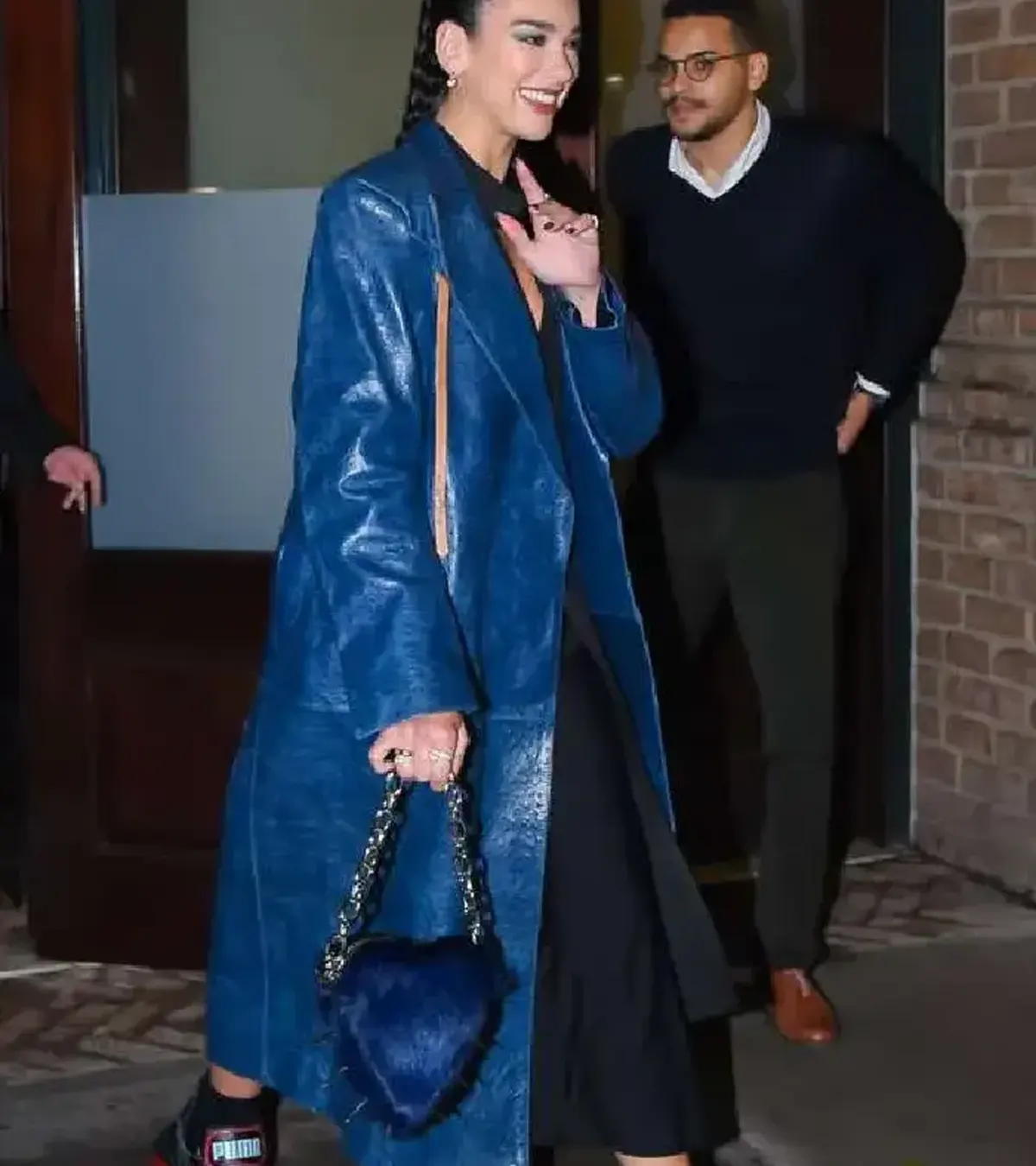 Dua Lipa 36th Annual Footwear News Achievement Awards Blue Leather Trench Coat For Women