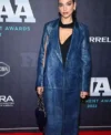 Dua Lipa 36th Annual Footwear News Achievement Awards Blue Leather Trench Coat On Sale