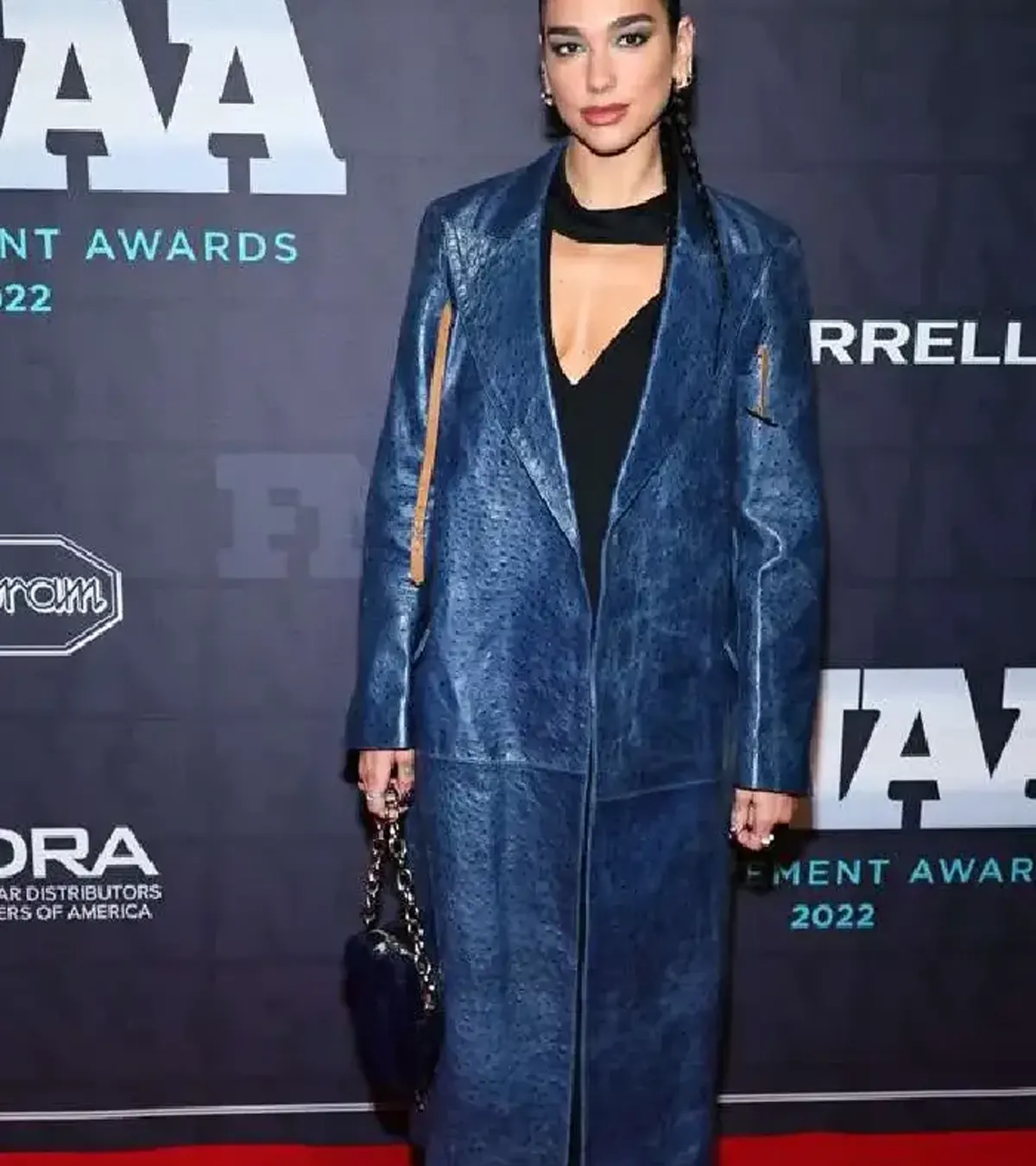 Dua Lipa 36th Annual Footwear News Achievement Awards Blue Leather Trench Coat On Sale