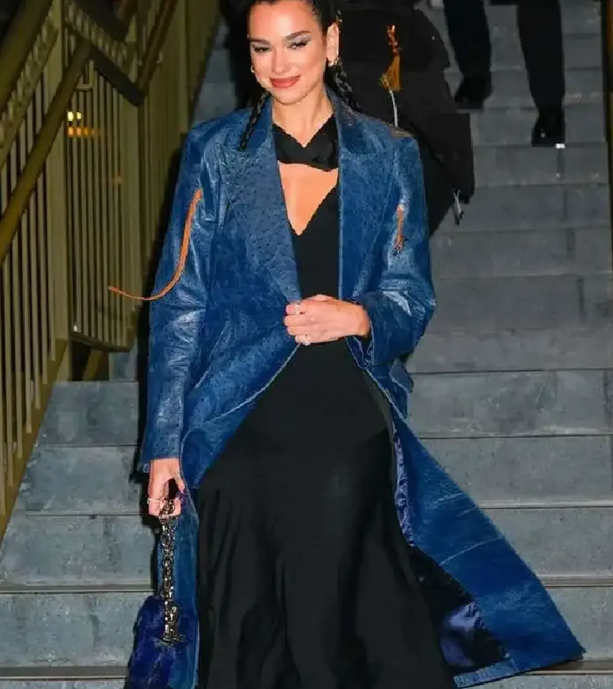 Dua Lipa Footwear Blue Leather Trench Coat