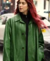 Dua Lipa Green Leather Coat
