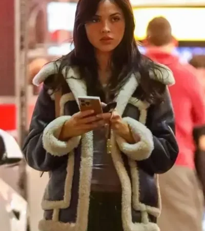 Eiza Gonzalez Shearling Black Leather Jacket