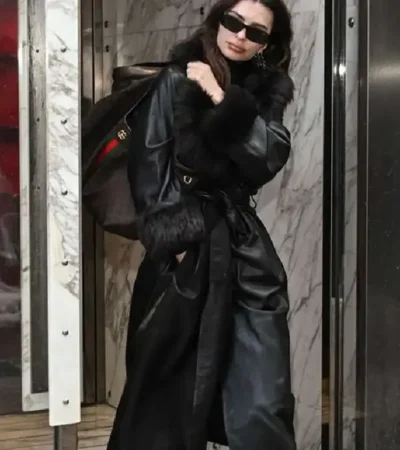 Emily Ratajkowski NYC Black Leather Coat