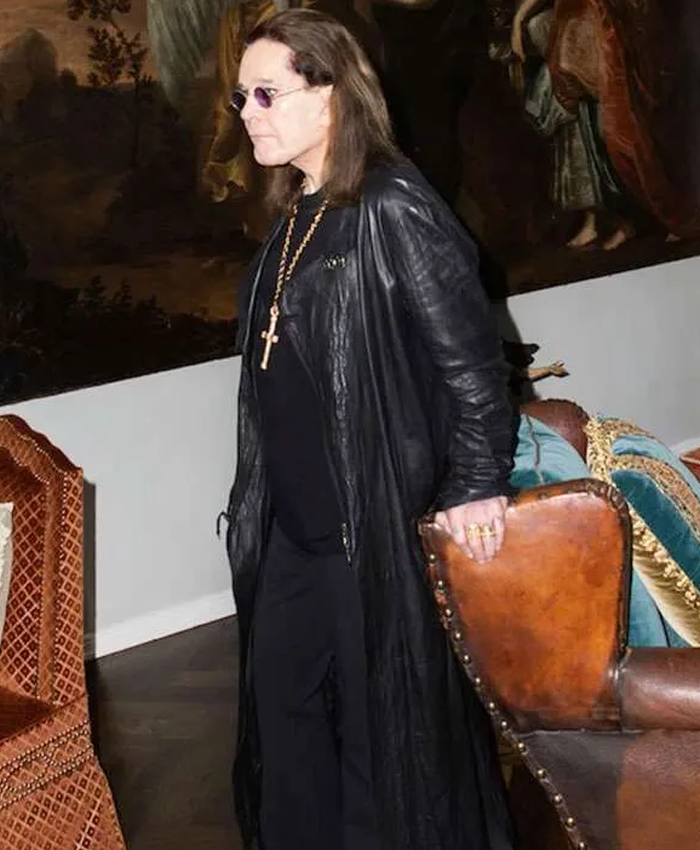 English Singer Ozzy Osbourne Black Leather Long Coat Right