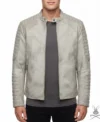 Fiamma Vintage White Leather Biker Jacket