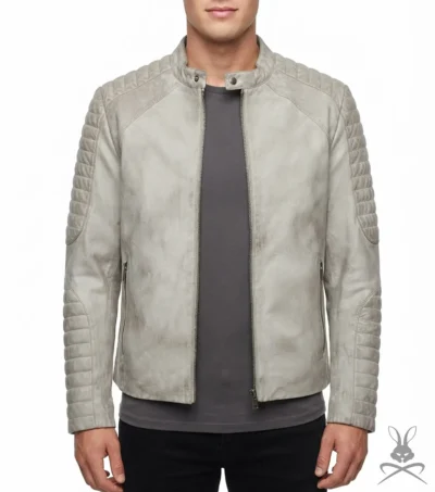 Fiamma Vintage White Leather Biker Jacket