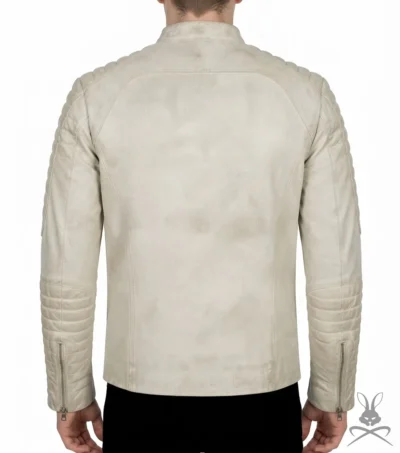 Fiamma Vintage White Leather Biker Jacket back