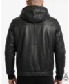 Full Black Leather Hoodie with Ribbed Cuffs back