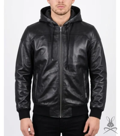 Full Black Leather Zip Up Hoodie