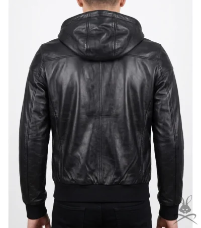 Full Black Leather Zip Up Hoodie back