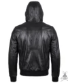Full Black Leather Zip Up Hoodie back view