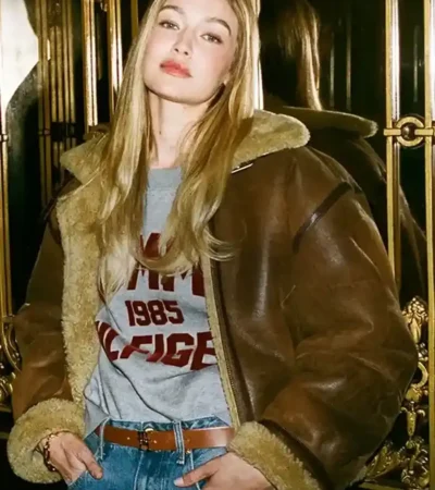 Gigi Hadid Tommy Hilfiger Shearling Aviator Jacket