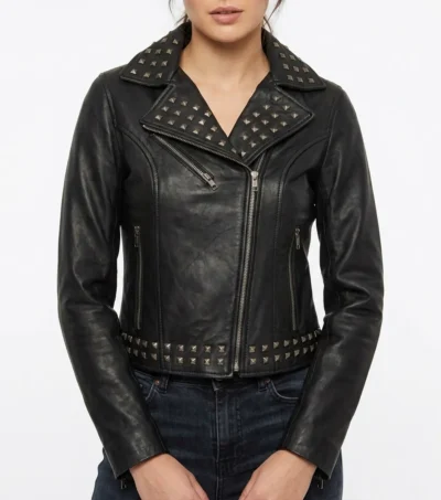 Gothic Leather Jacket Womens Black Studded