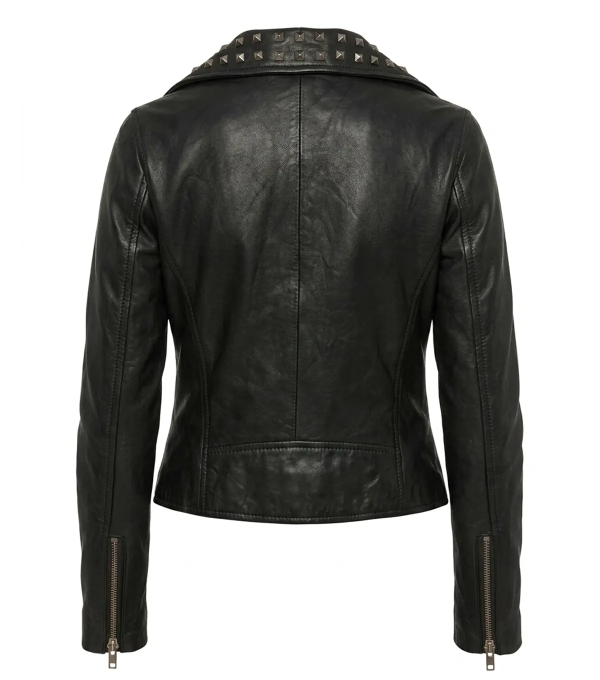 Gothic Leather Jacket Womens Black Studded back view