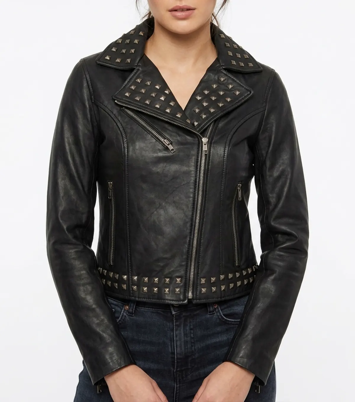 Gothic Leather Jacket Womens Black Studded