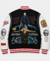 Halloween Camp Crystal Lake x Jason Voorhees Black and White Varsity Jacket Back