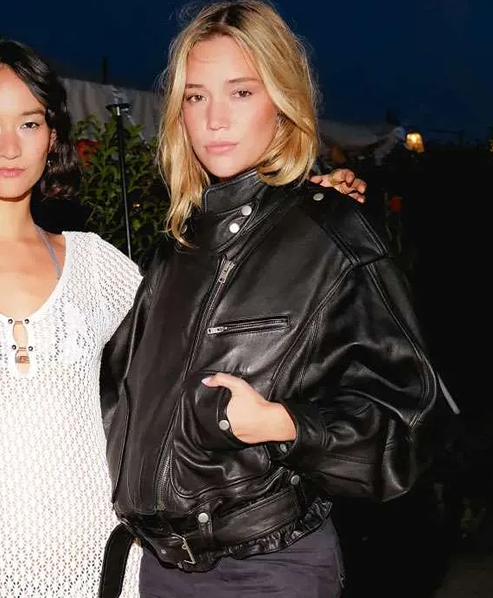 Hamptons Summer Sundown 2026 Olivia Ponton Black Oversized Leather Jacket Right