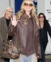Heidi Klu Milan Fashion Week Brown Leather Jacket