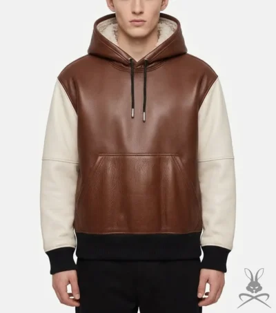 Jared Brown and White Leather Hoodie