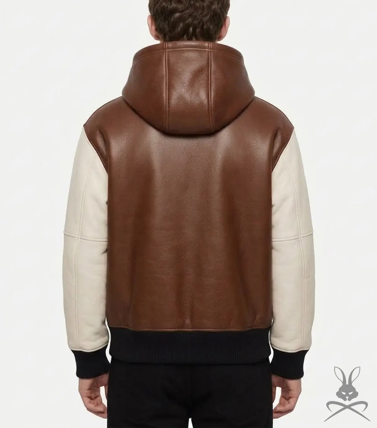 Jared Brown and White Leather Hoodie back