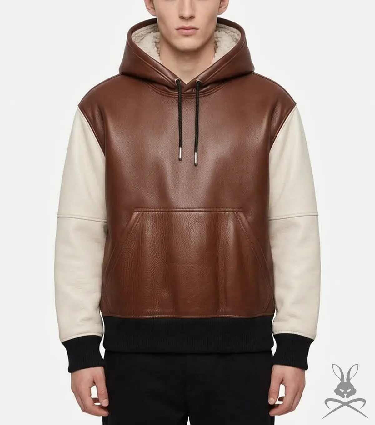 Jared Brown and White Leather Hoodie