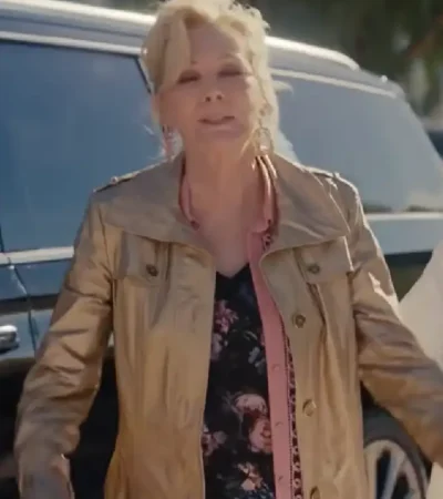 Jean Smart Hacks TV Series Deborah Vance Golden Leather Trench Coat On Sale For Women