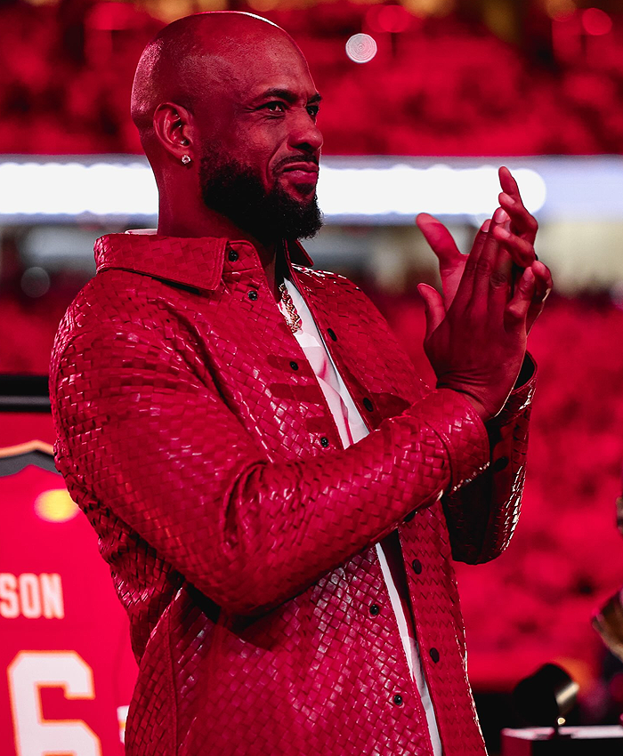 Kansas Chiefs Hall of Fame 2026 Derrick Johnson Red Leather Jacket Right