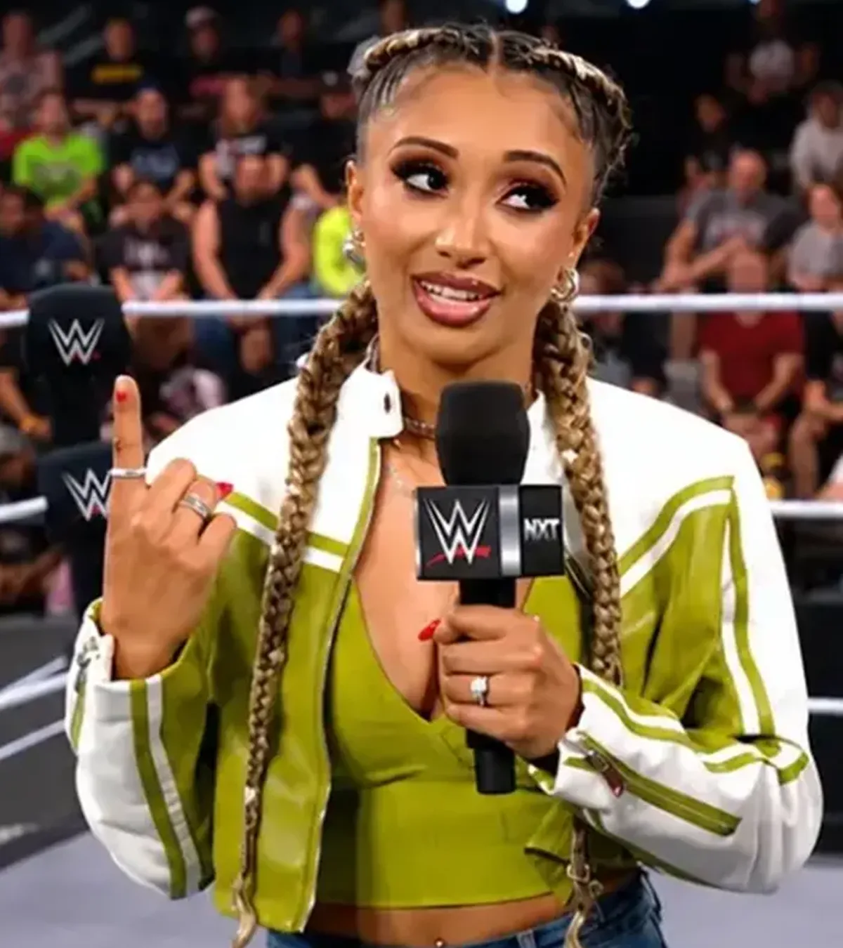 Kelani Jordan Cropped Green and White Jacket