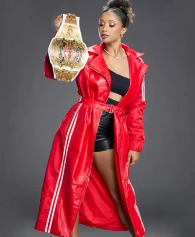 Kelani Jordan World Wrestling Championship Red Leather Coat On Sale