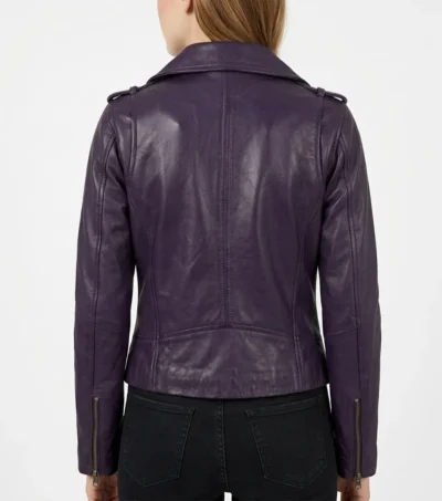 Kirsten Purple Asymmetrical Biker Leather Jacket back