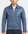 Lavendard Blue Leather Biker Jacket