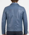 Lavendard Blue Leather Biker Jacket back