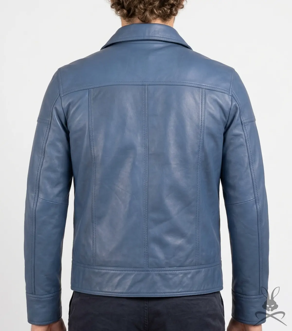 Lavendard Blue Leather Biker Jacket back