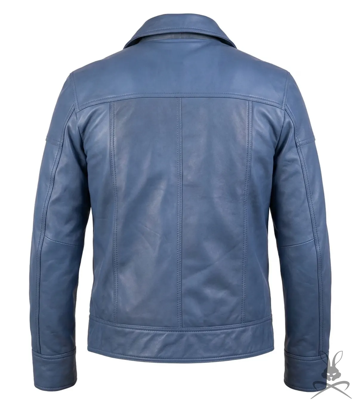 Lavendard Blue Leather Biker Jacket back view