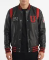 Leather Jacket in USA Black Varsity Style with Map Patch