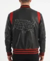 Leather Jacket in USA Black Varsity Style with Map Patch back