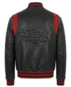 Leather Jacket in USA Black Varsity Style with Map Patch back view