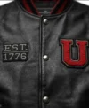 Leather Jacket in USA Black Varsity Style with Map Patch chest