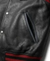 Leather Jacket in USA Black Varsity Style with Map Patch side pocket