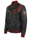 Leather Jacket in USA Black Varsity Style with Map Patch side view