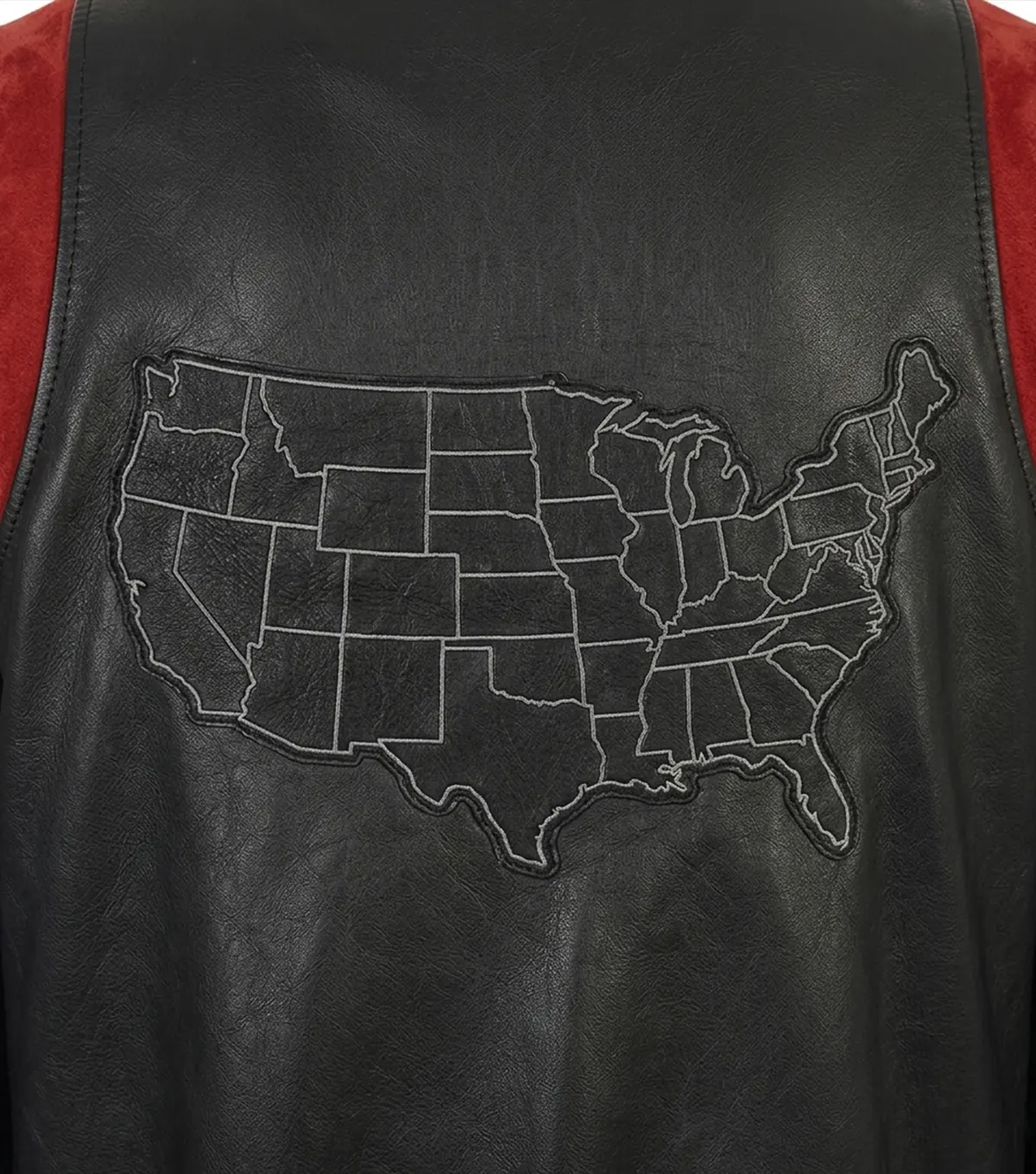 Leather Jacket in USA Black Varsity Style with back Map Patch