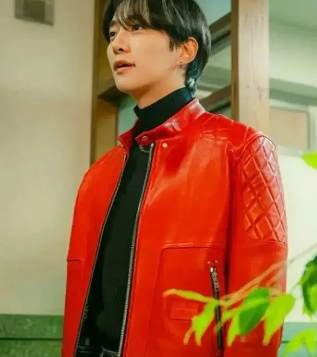 Lee Jun-ho Typhoon Family Red Leather Jacket